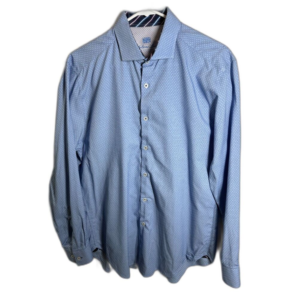 Michelsons London Men’s Blue Geometric Slim-Fit Stretch Dress Shirt